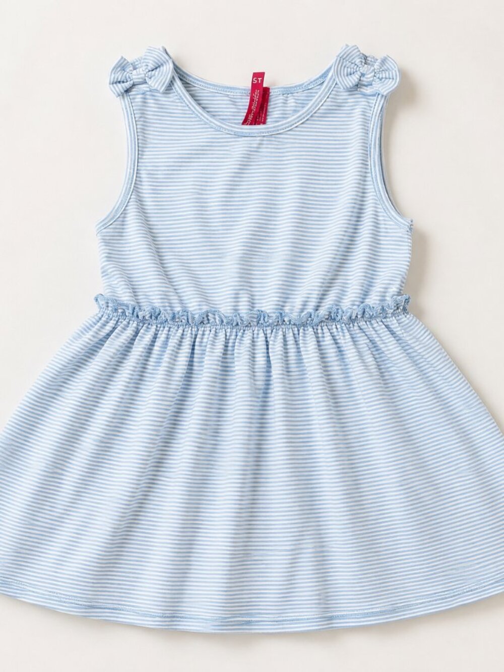 Cutie Patootie Girls 5T Blue White Striped Bow Dress 100% Cotton